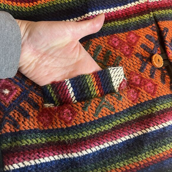 Handmade Woven Wool SouthAmerican Ikat Multicolor Vest L Ethnic Guatemala - Picture 5 of 8